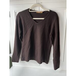 SOJRN 100% Cashmere V-Neck Sweater - Chocolate Brown - Women's Medium Academia